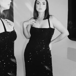 Black Sequin Curve Gown